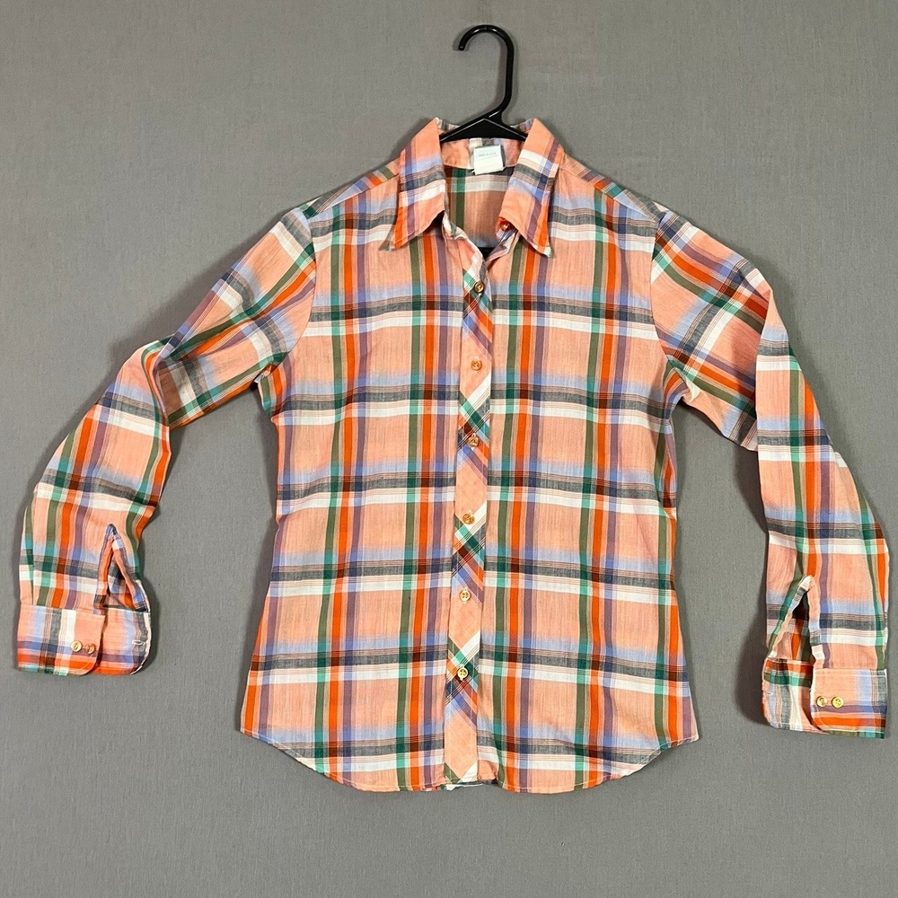 Wrangler Button Down Shirt 11 Plaid Orange Multi Vintage EUC